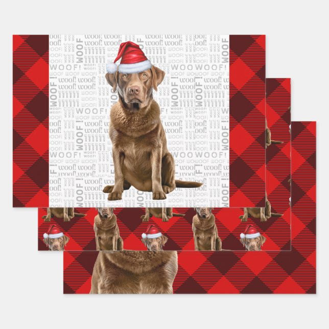 Chesapeake Bay Retriever Dog Holiday Plaid Wrapping Paper Sheet (Set)