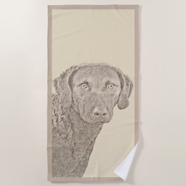 Chesapeake Bay Retriever Painting Original Dog Art Beach Towel (Front)