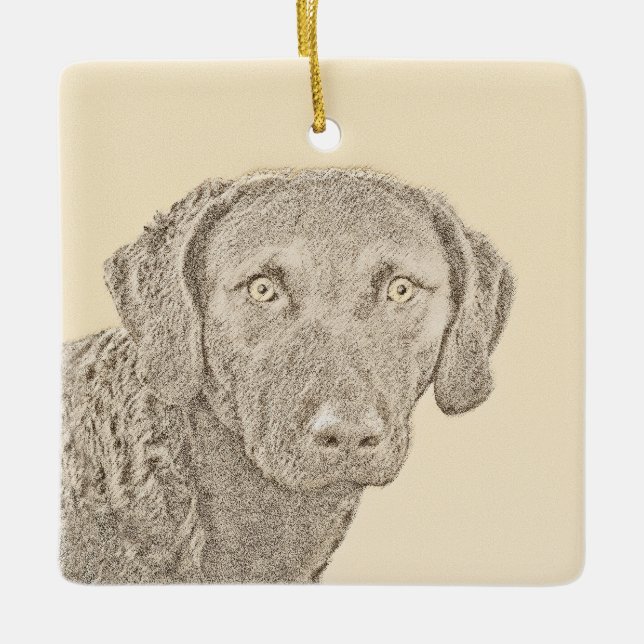 Chesapeake Bay Retriever Painting Original Dog Art Ceramic Ornament (Front)