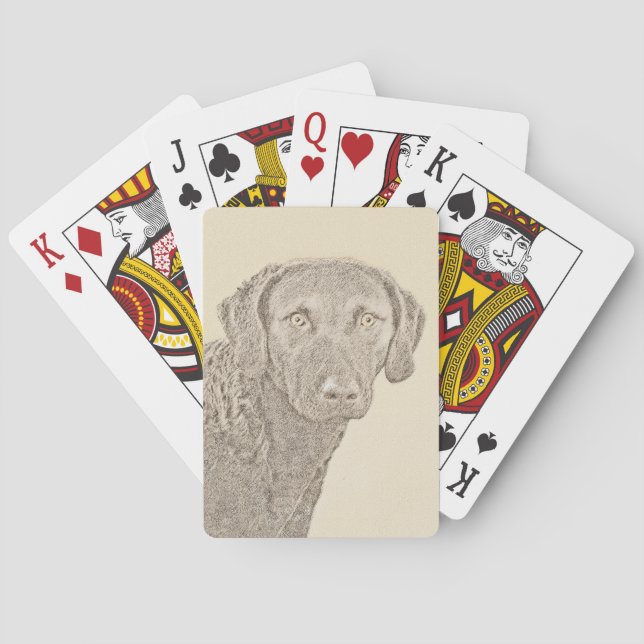 Chesapeake Bay Retriever Painting Original Dog Art Playing Cards (Back)