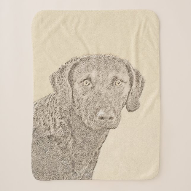 Chesapeake Bay Retriever Painting Original Dog Art Sherpa Blanket (Front)