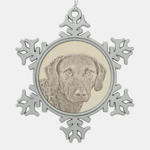 Chesapeake Bay Retriever Painting Original Dog Art Snowflake Pewter Christmas Ornament