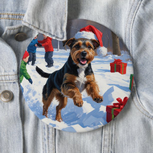 Chesapeake Bay Retriever Snow with Christmas Hat 6 Inch Round Button