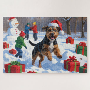 Chesapeake Bay Retriever Snow with Christmas Hat Jigsaw Puzzle
