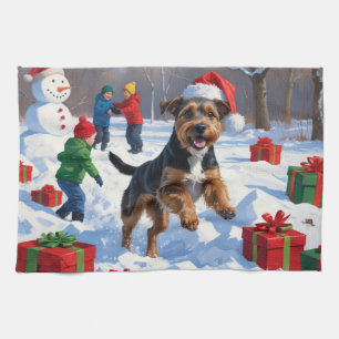 Chesapeake Bay Retriever Snow with Christmas Hat Kitchen Towel