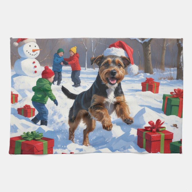 Chesapeake Bay Retriever Snow with Christmas Hat Kitchen Towel (Horizontal)