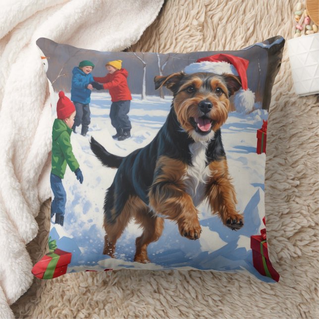 Chesapeake Bay Retriever Snow with Christmas Hat Throw Pillow (Blanket)