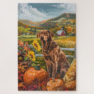 Chesapeake Bay Terrier Autumn Harvest Thanksgiving Jigsaw Puzzle