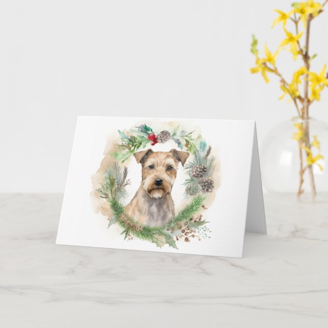 Chesapeake Bay Terrier Christmas Wreath Festive Card (Yellow Flower)