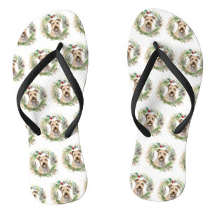 Chesapeake Bay Terrier Christmas Wreath Festive Flip Flops