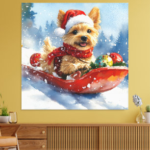 Chesapeake Bay Terrier Dog in Sledge Christmas Canvas Print