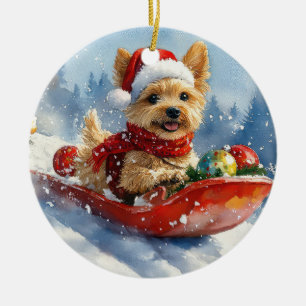 Chesapeake Bay Terrier Dog in Sledge Christmas Ceramic Ornament