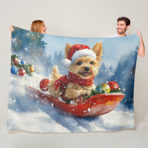 Chesapeake Bay Terrier Dog in Sledge Christmas Fleece Blanket