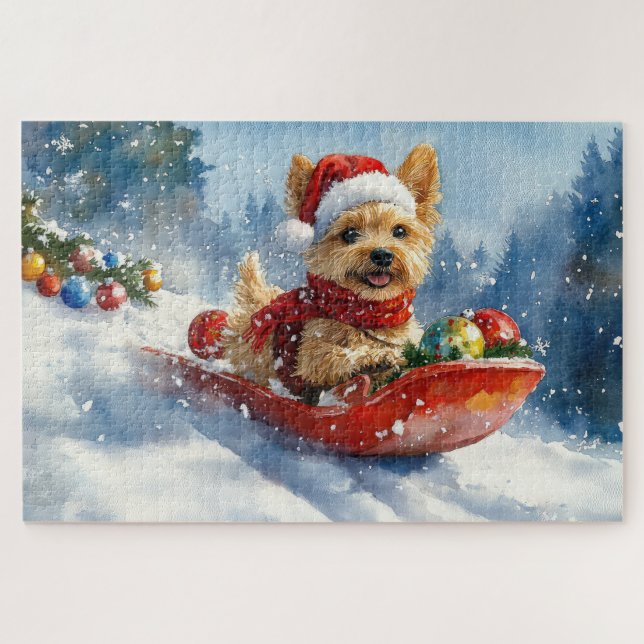 Chesapeake Bay Terrier Dog in Sledge Christmas Jigsaw Puzzle (Horizontal)