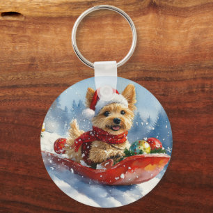 Chesapeake Bay Terrier Dog in Sledge Christmas Keychain