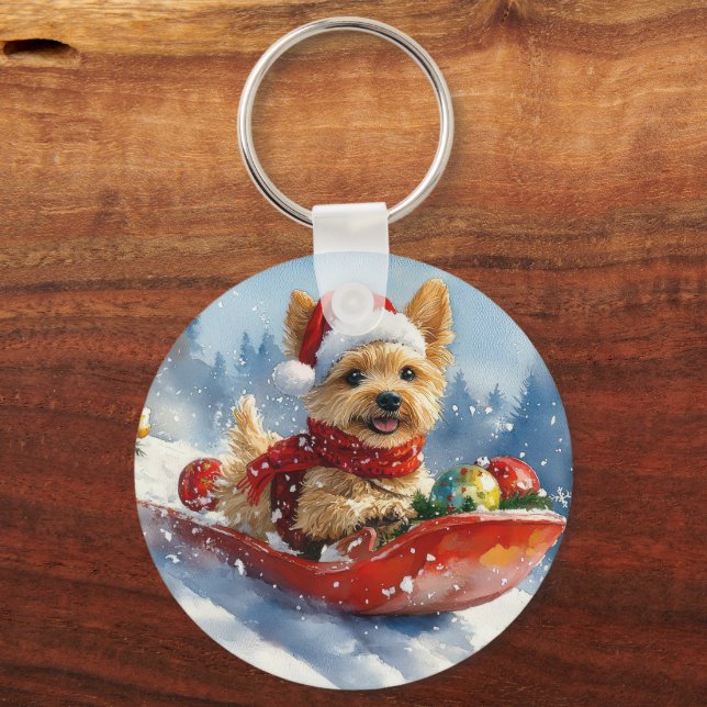 Chesapeake Bay Terrier Dog in Sledge Christmas Keychain (Back)