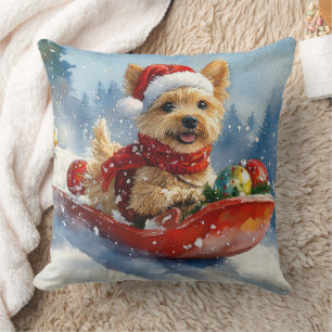 Chesapeake Bay Terrier Dog in Sledge Christmas Throw Pillow