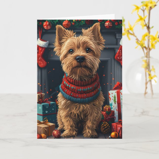 Chesapeake Bay Terrier Dog With Christmas Gifts  Card (Yellow Flower)