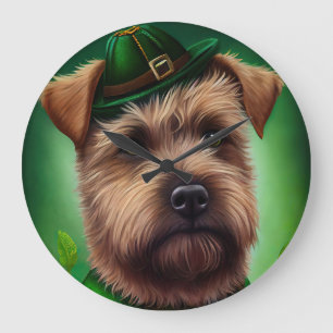 Chesapeake Bay Terrier in St. Patrick's Day Dress Large Clock