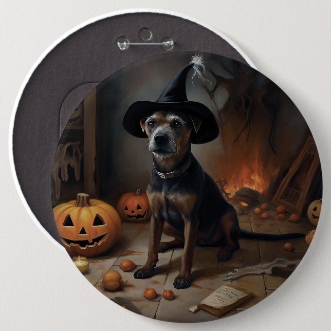 Chesapeake Bay Terrier Pumpkins Halloween Scary  6 Inch Round Button (Front & Back)