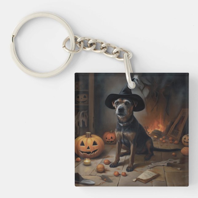 Chesapeake Bay Terrier Pumpkins Halloween Scary  Keychain (Front)