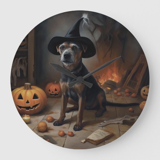 Chesapeake Bay Terrier Pumpkins Halloween Scary  Large Clock (Front)
