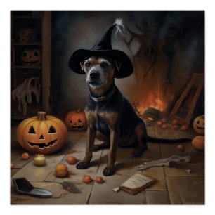 Chesapeake Bay Terrier Pumpkins Halloween Scary Poster