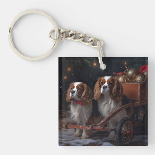 Chesapeake Bay Terrier Snowy Sleigh Christmas Keychain (Front)
