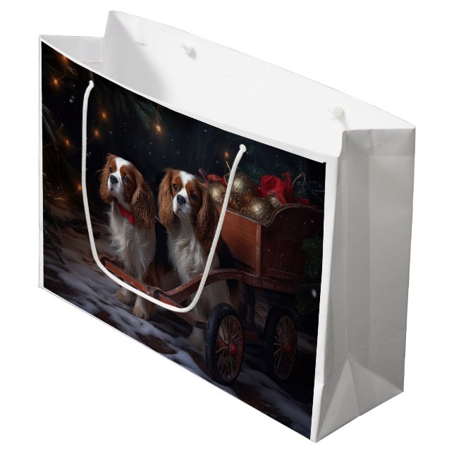 Chesapeake Bay Terrier Snowy Sleigh Christmas Large Gift Bag (Front Angled)