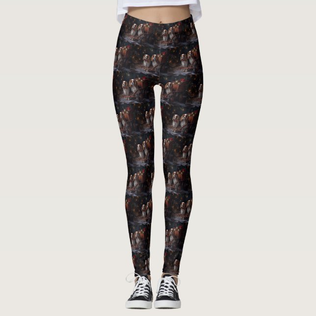 Chesapeake Bay Terrier Snowy Sleigh Christmas Leggings (Front)