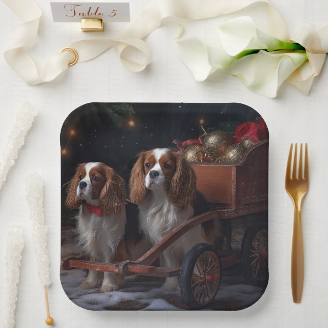 Chesapeake Bay Terrier Snowy Sleigh Christmas Paper Plate (Wedding)