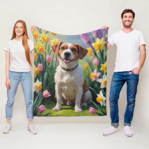 Chesapeake Bay Terrier Spring Flowers Painting Fleece Blanket