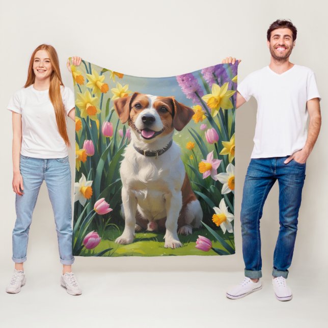 Chesapeake Bay Terrier Spring Flowers Painting Fleece Blanket (In Situ)