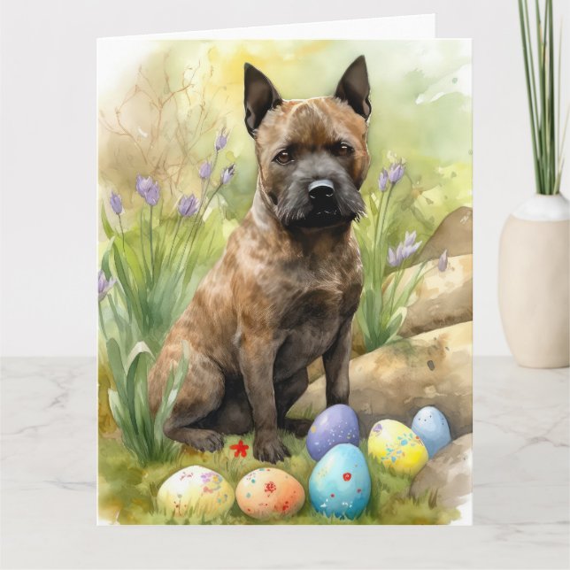 Chesapeake Bay Terrier with Easter Eggs Holiday  Card (Front)