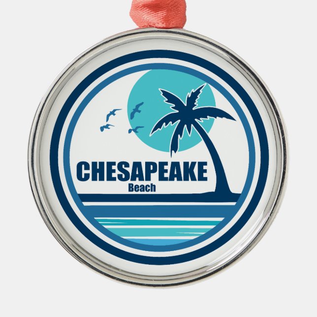 Chesapeake Beach Maryland Palm Tree Birds Metal Ornament (Front)