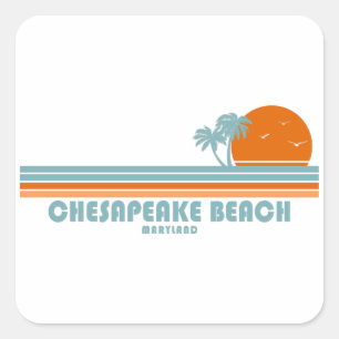 Chesapeake Beach Maryland Sun Palm Trees Square Sticker