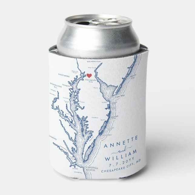 Chesapeake City Maryland Modern Wedding Can Cooler (Can Front)