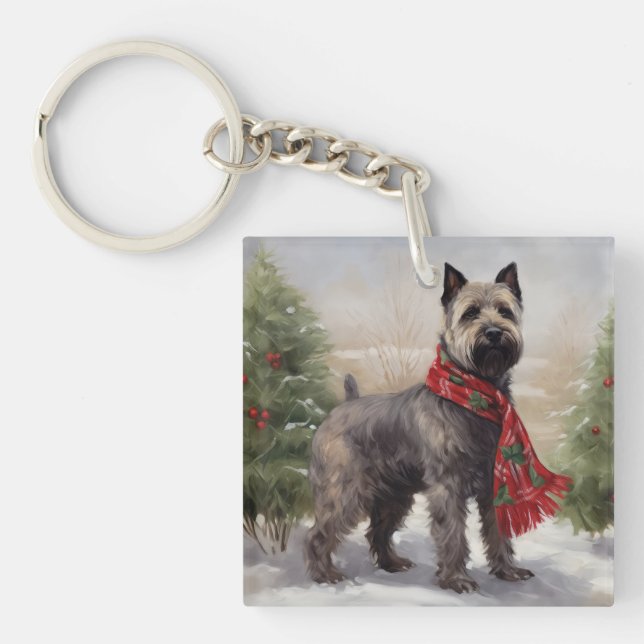 Chesapeake Dog in Snow Christmas Keychain (Front)