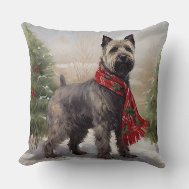 Chesapeake Dog in Snow Christmas Throw Pillow (Front)