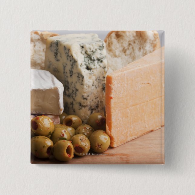 chese and olives 2 inch square button (Front)