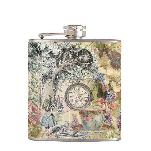 Cheshire Cat Alice Wonderland Classic Hip Flask (Front)