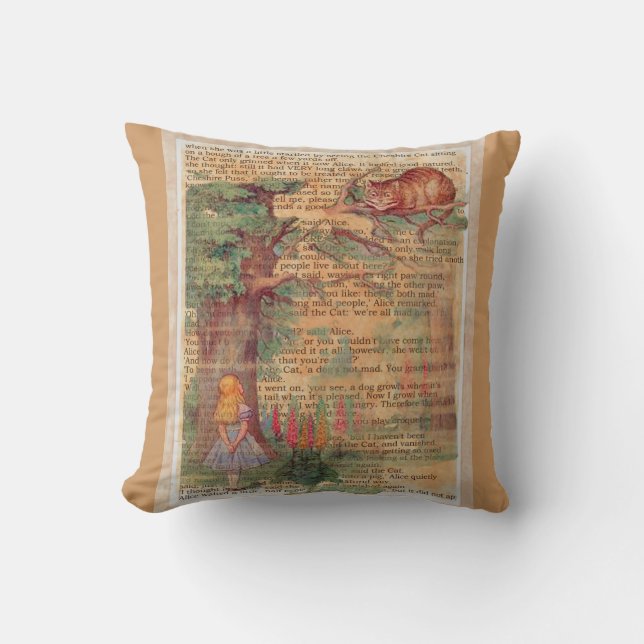 Cheshire cat and Alice Throw Pillow (Front)