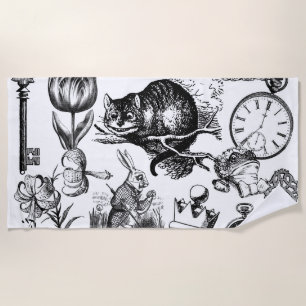 cheshire cat classic alice in wonderland art beach towel