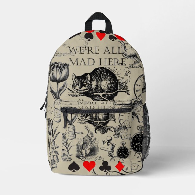 Cheshire Cat classic alice in wonderland mad Printed Backpack (Front)