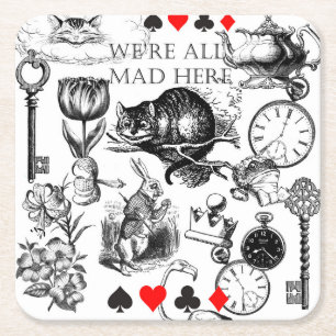 Cheshire Cat classic alice in wonderland mad Square Paper Coaster