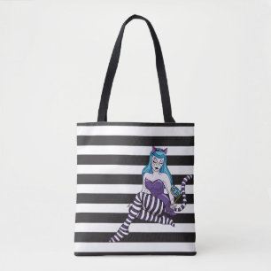 Cheshire Cat stripes reusable tote black stripe Bag