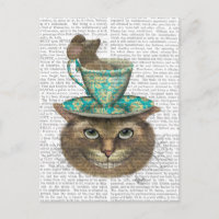 Cheshire Cat with Cup on Head