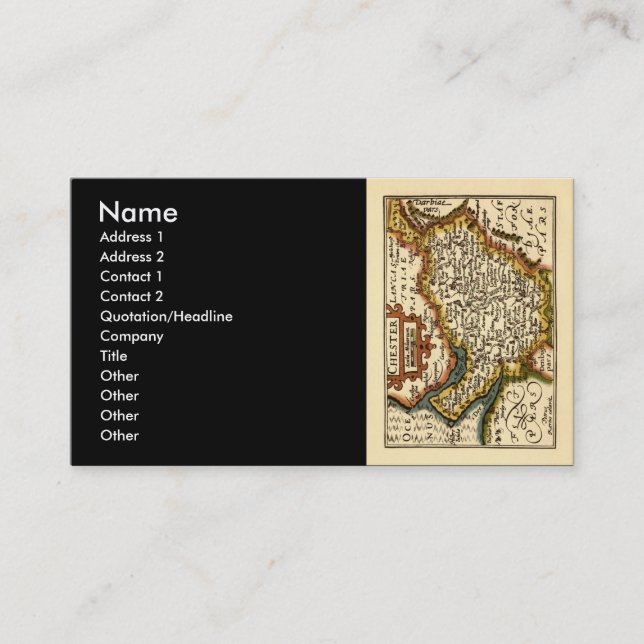 Cheshire (Chester) County England Antiquarian Map Business Card (Front)