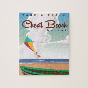 Chesil Beach Dorset Vintage Cartoon poster. Jigsaw Puzzle