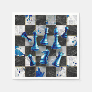 Chess Abstract Art - Blue Marble Napkin
